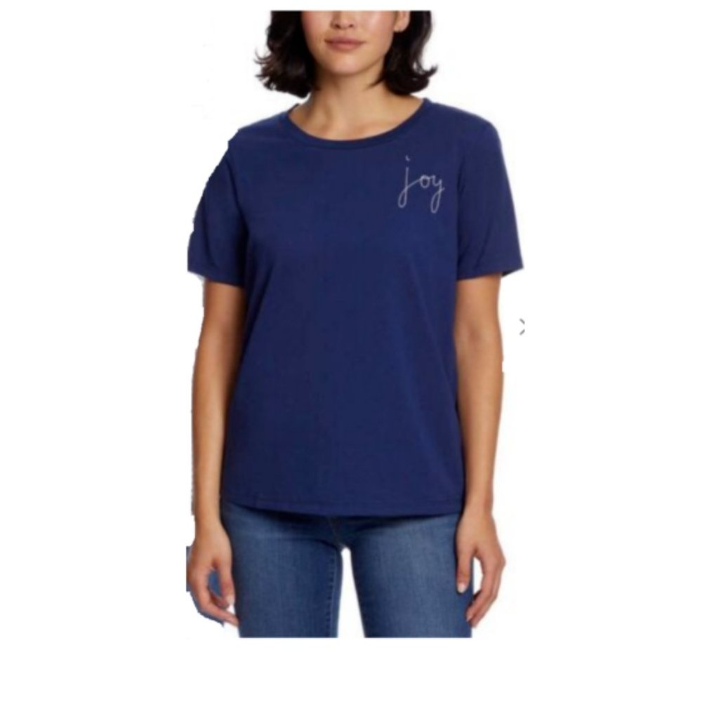 NWoT Ella Moss Women's Crewneck Joy Short Sleeve Blue T Shirt Size M $35 1B195